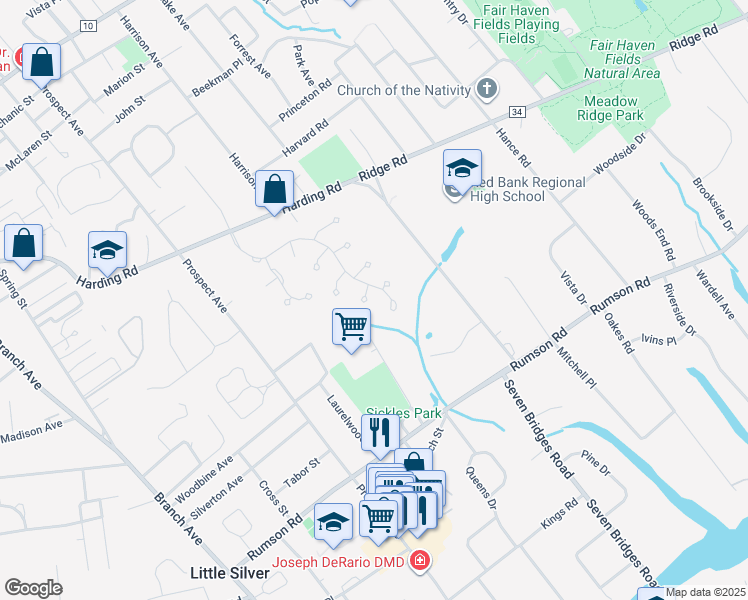 map of restaurants, bars, coffee shops, grocery stores, and more near 220 Heritage Court in Little Silver