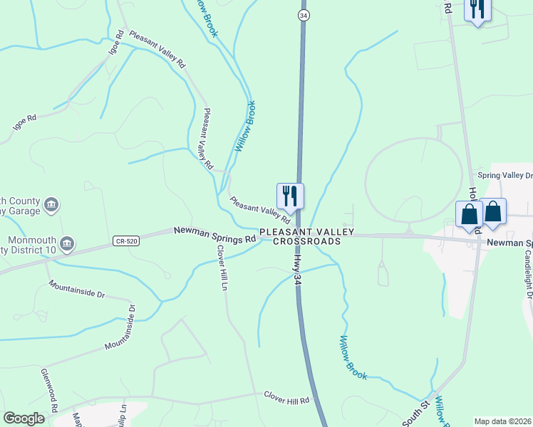 map of restaurants, bars, coffee shops, grocery stores, and more near 28-88 Pleasant Valley Road in Holmdel