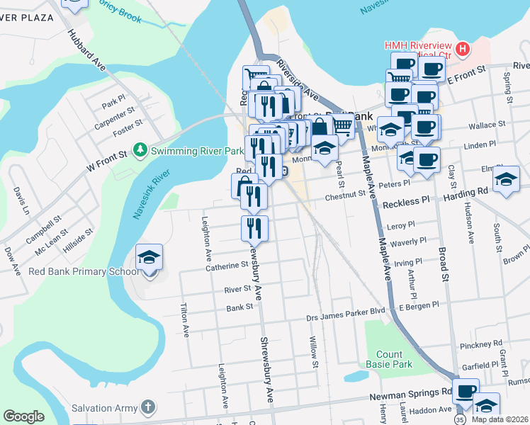 map of restaurants, bars, coffee shops, grocery stores, and more near 158 Chestnut Street in Red Bank