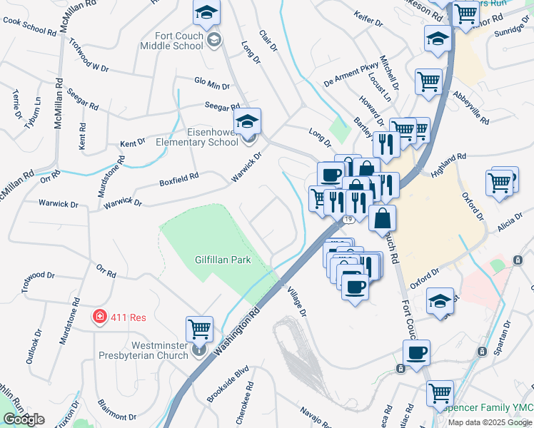 map of restaurants, bars, coffee shops, grocery stores, and more near 177 Fieldgate Drive in Pittsburgh