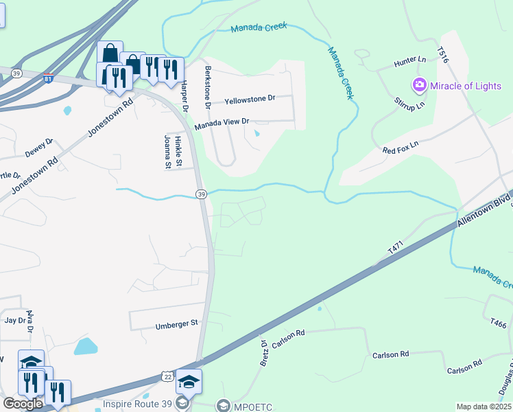 map of restaurants, bars, coffee shops, grocery stores, and more near 155 North Hershey Road in Harrisburg