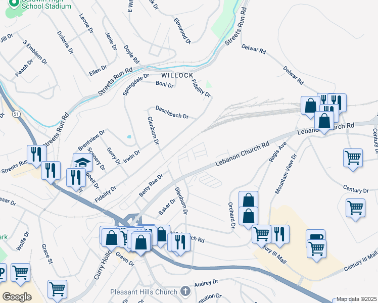 map of restaurants, bars, coffee shops, grocery stores, and more near 32 Cheryl Lane in Pittsburgh