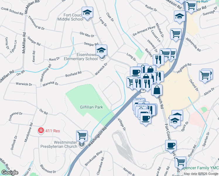 map of restaurants, bars, coffee shops, grocery stores, and more near 177 Fieldgate Drive in Pittsburgh