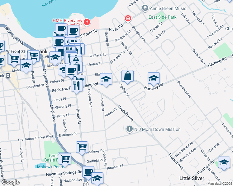 map of restaurants, bars, coffee shops, grocery stores, and more near 113 Harding Road in Red Bank