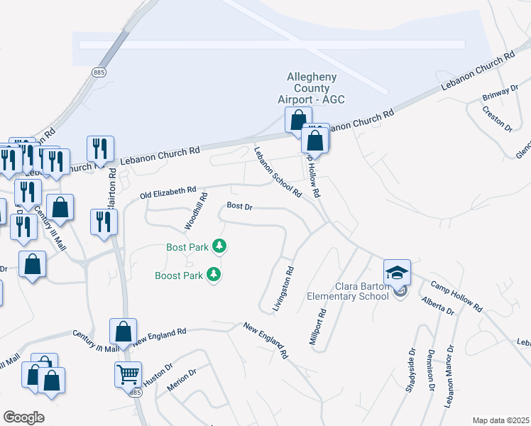 map of restaurants, bars, coffee shops, grocery stores, and more near in Allegheny County