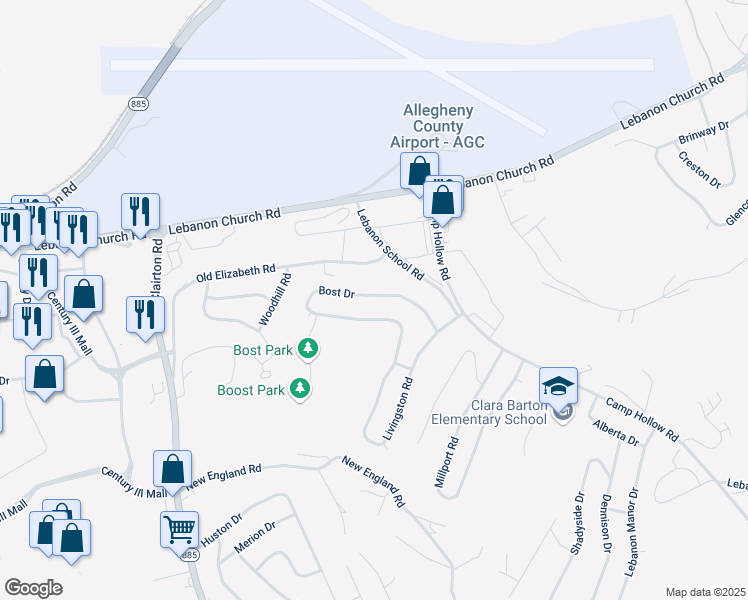 map of restaurants, bars, coffee shops, grocery stores, and more near in Allegheny County