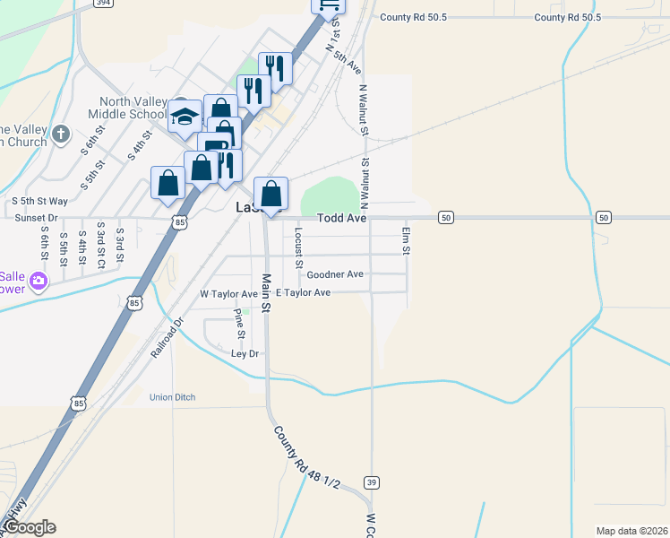 map of restaurants, bars, coffee shops, grocery stores, and more near 208 East Union Avenue in La Salle