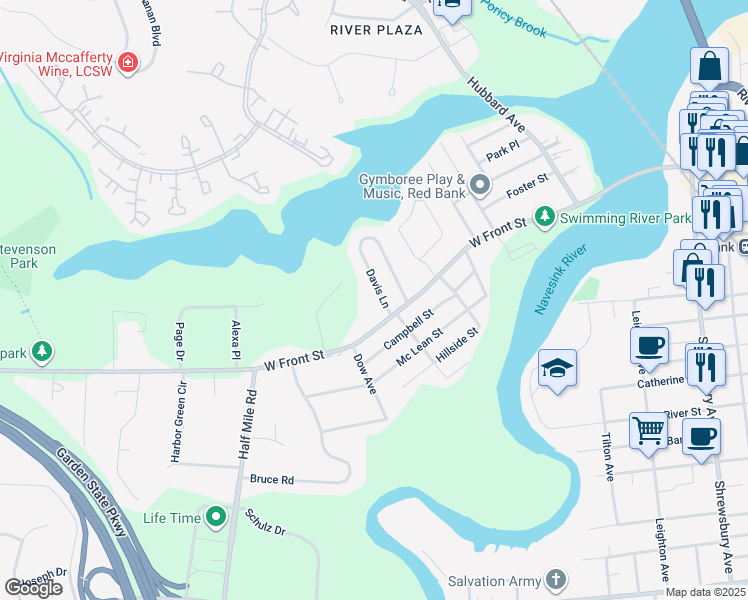 map of restaurants, bars, coffee shops, grocery stores, and more near 11 Buchhop Lane in Red Bank