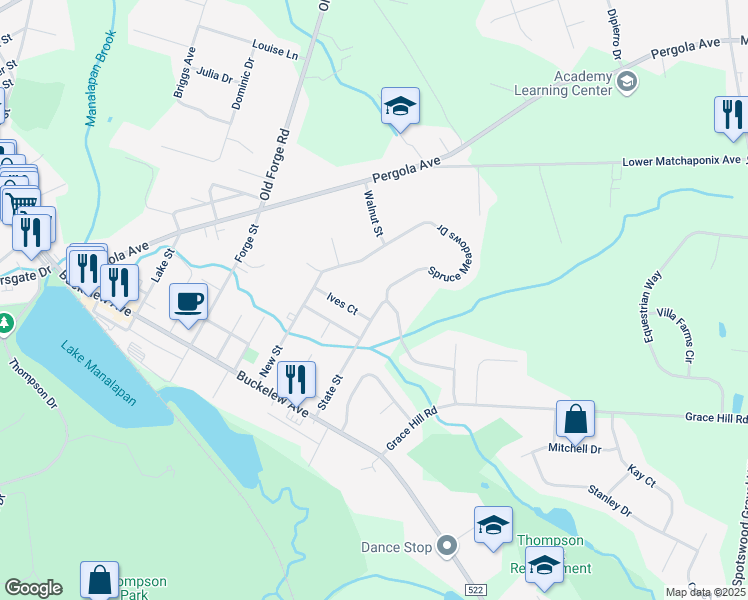 map of restaurants, bars, coffee shops, grocery stores, and more near 13 Spruce Meadows Drive in Monroe Township