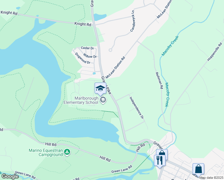 map of restaurants, bars, coffee shops, grocery stores, and more near 1421 Gravel Pike in Green Lane