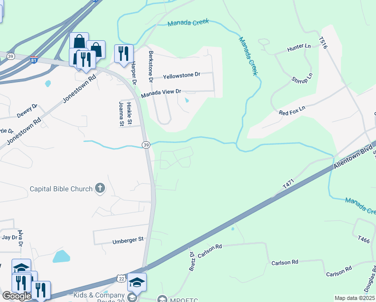 map of restaurants, bars, coffee shops, grocery stores, and more near 155 North Hershey Road in Harrisburg