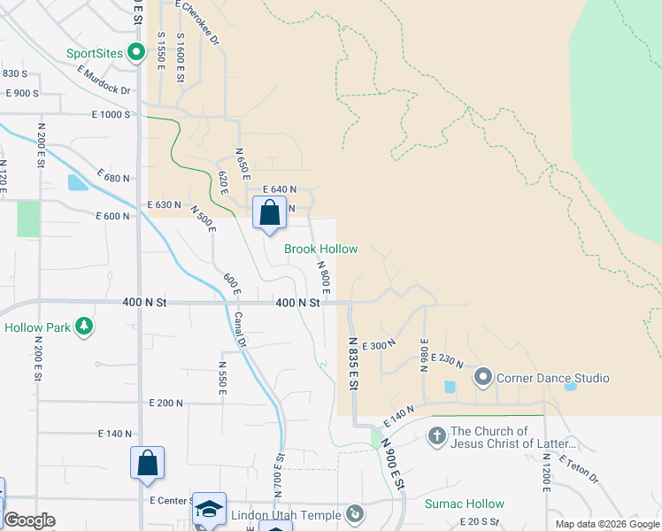 map of restaurants, bars, coffee shops, grocery stores, and more near 442 North 800 East in Lindon
