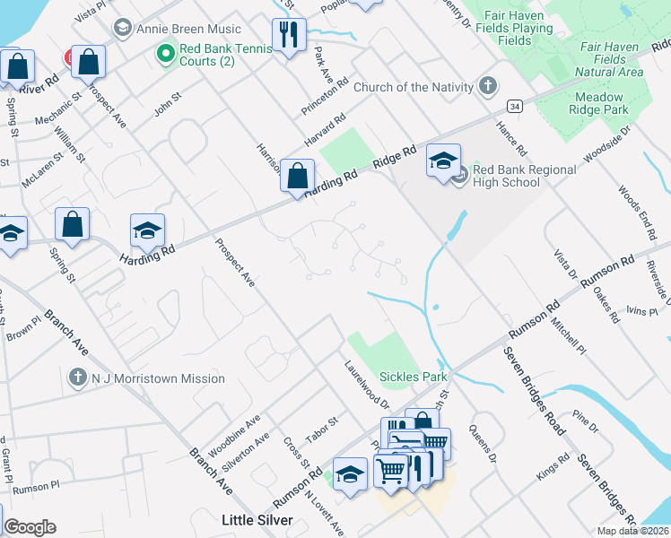 map of restaurants, bars, coffee shops, grocery stores, and more near 90 Greenfield Court in Little Silver