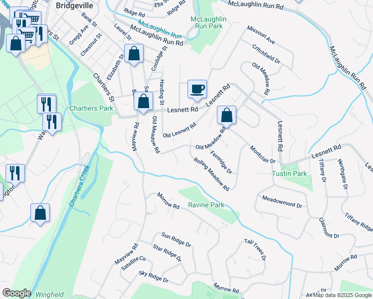 map of restaurants, bars, coffee shops, grocery stores, and more near 1298 Old Meadow Road in Pittsburgh