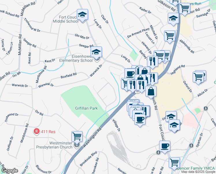 map of restaurants, bars, coffee shops, grocery stores, and more near 177 Fieldgate Drive in Pittsburgh