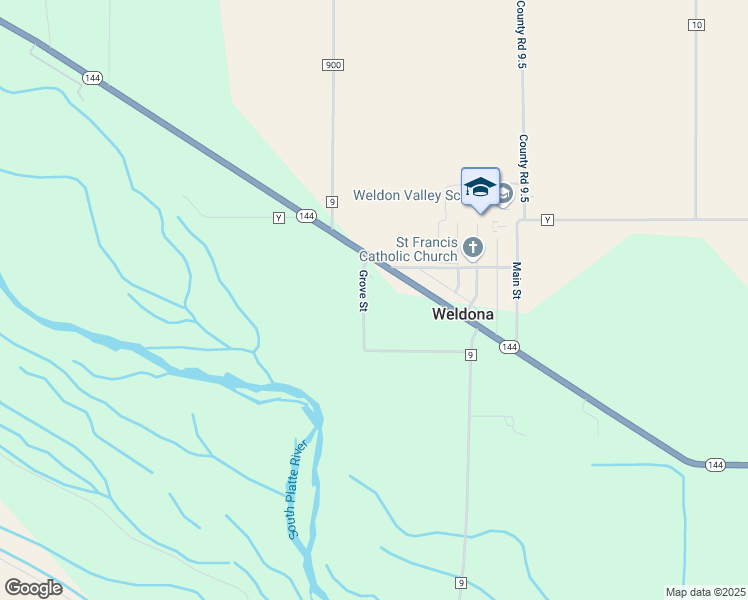 map of restaurants, bars, coffee shops, grocery stores, and more near 127 Grove in Weldona