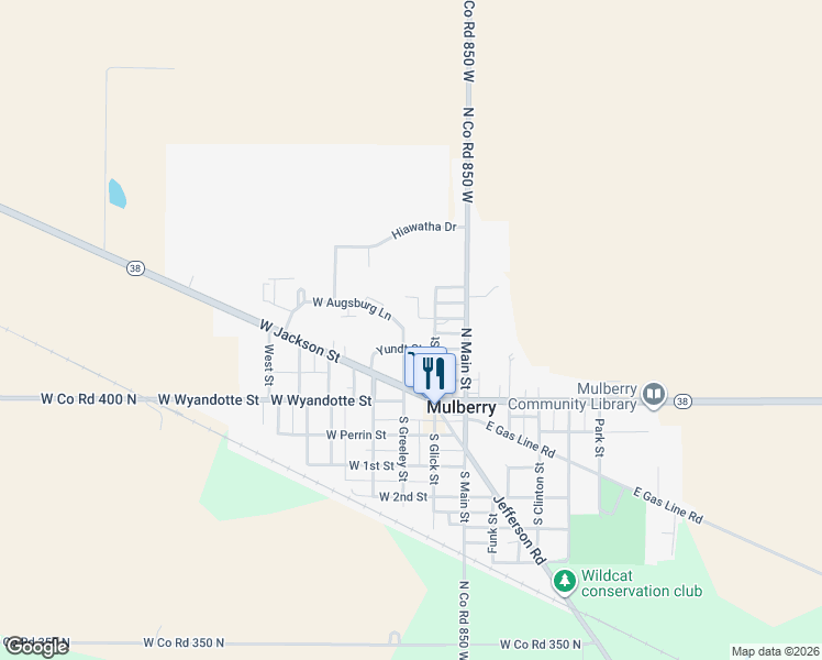 map of restaurants, bars, coffee shops, grocery stores, and more near 225 N Greeley St in Mulberry