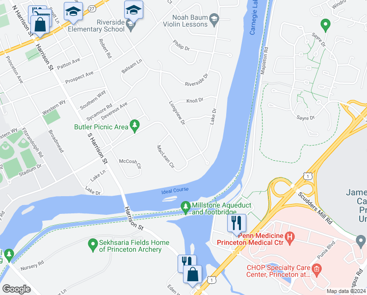map of restaurants, bars, coffee shops, grocery stores, and more near 292 Hartley Avenue in Princeton
