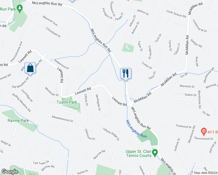 map of restaurants, bars, coffee shops, grocery stores, and more near 1554 Pineview Drive in Pittsburgh