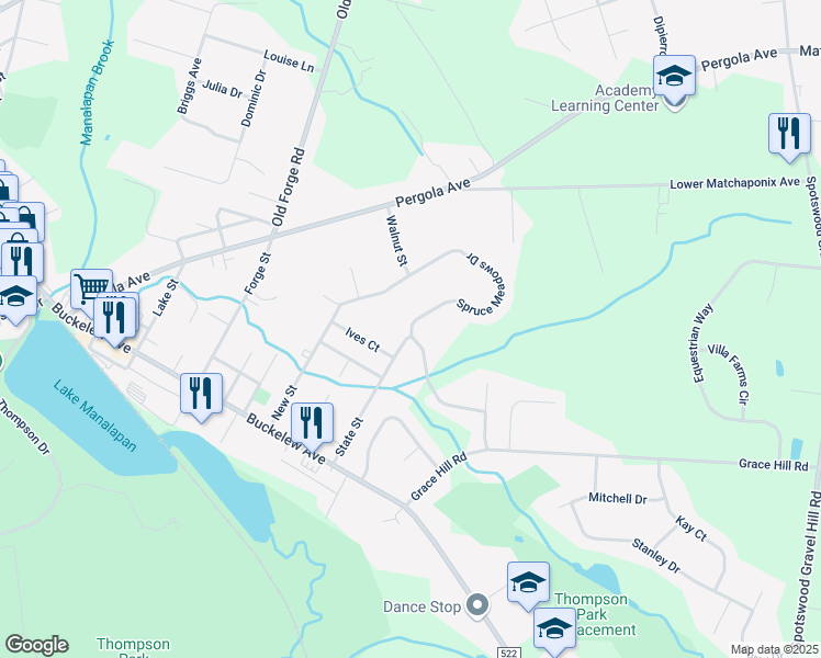 map of restaurants, bars, coffee shops, grocery stores, and more near 13 Spruce Meadows Drive in Monroe Township