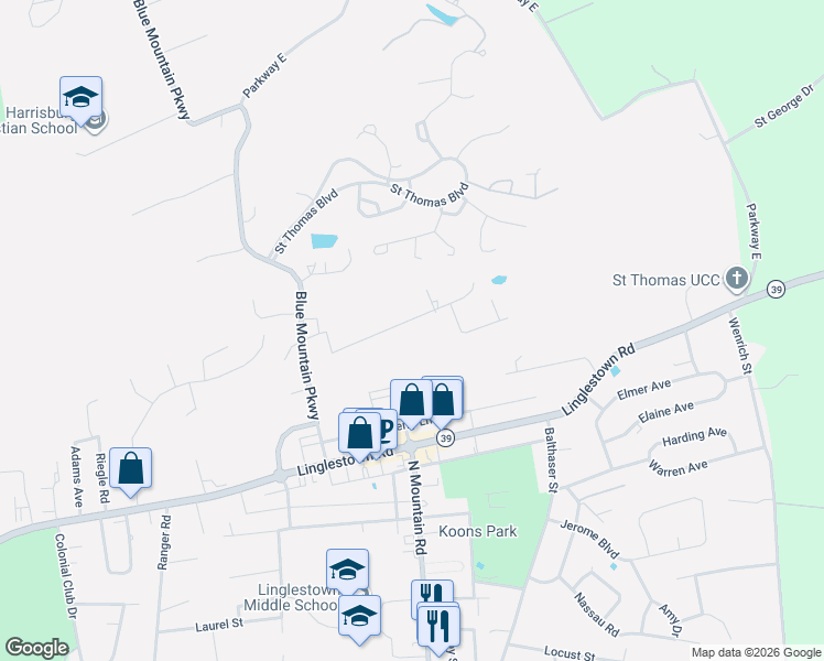 map of restaurants, bars, coffee shops, grocery stores, and more near 6007 Jacobs Avenue in Harrisburg