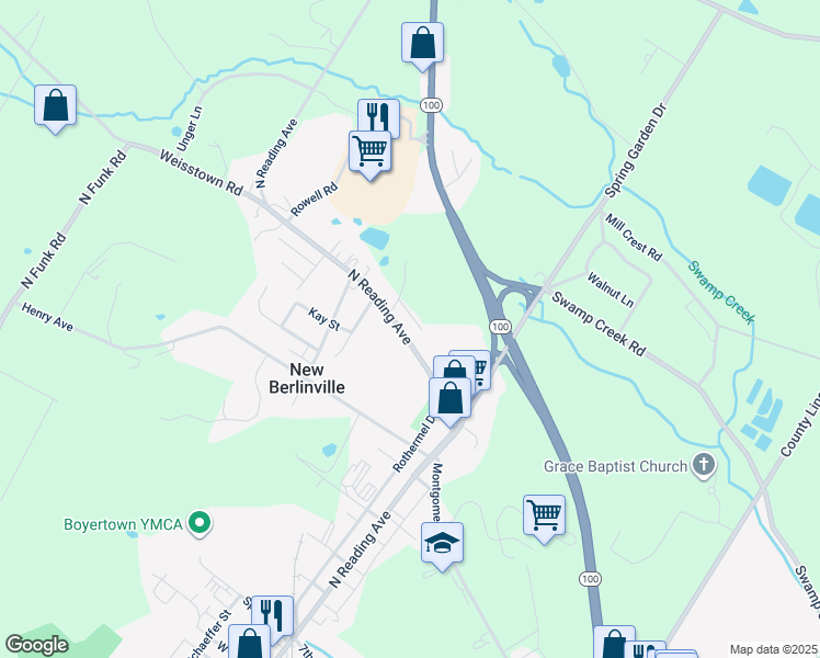 map of restaurants, bars, coffee shops, grocery stores, and more near 852 North Reading Avenue in Boyertown