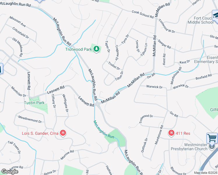map of restaurants, bars, coffee shops, grocery stores, and more near 1873 Tilton Drive in Pittsburgh