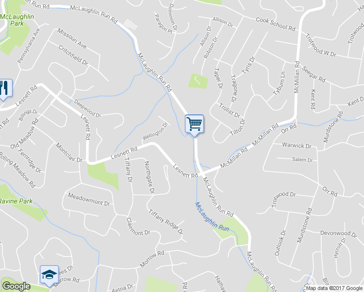 map of restaurants, bars, coffee shops, grocery stores, and more near 1590 McLaughlin Run Road in Pittsburgh