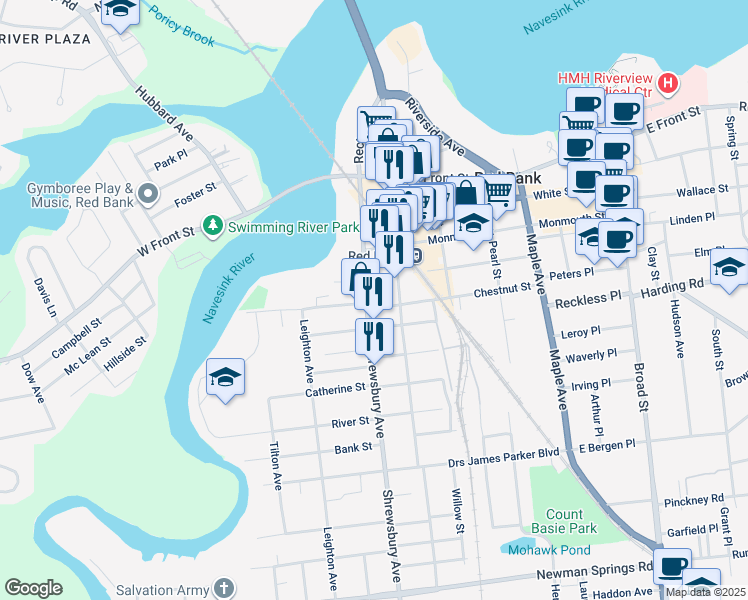 map of restaurants, bars, coffee shops, grocery stores, and more near 158 Chestnut St in Red Bank