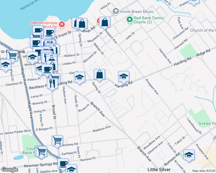 map of restaurants, bars, coffee shops, grocery stores, and more near 28 Highland Ave in Red Bank