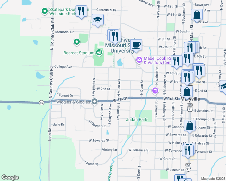 map of restaurants, bars, coffee shops, grocery stores, and more near 126 Memory Lane in Maryville