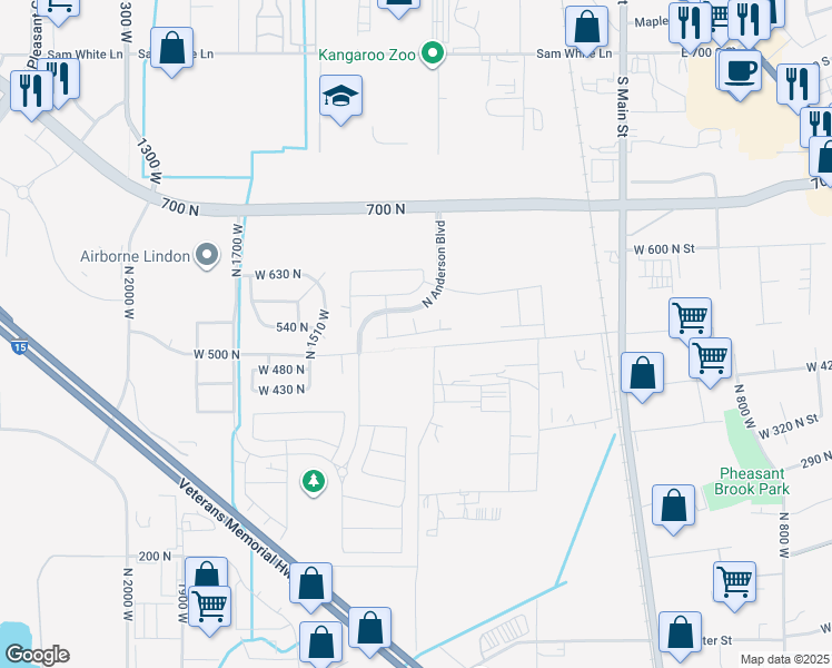 map of restaurants, bars, coffee shops, grocery stores, and more near West Valley Drive in Lindon