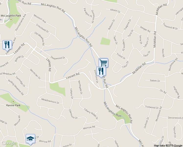 map of restaurants, bars, coffee shops, grocery stores, and more near 1553 Pineview Dr in Pittsburgh