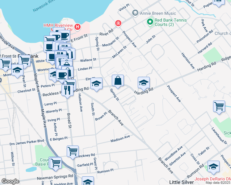 map of restaurants, bars, coffee shops, grocery stores, and more near 52 Tower Hill Ave in Red Bank