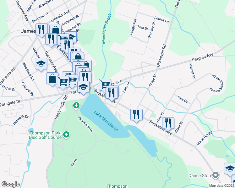 map of restaurants, bars, coffee shops, grocery stores, and more near 8 Cherry Street in Jamesburg