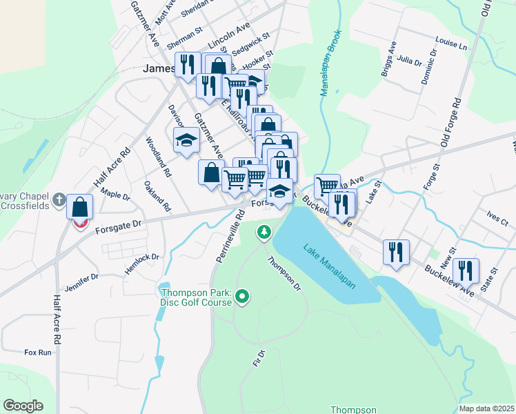 map of restaurants, bars, coffee shops, grocery stores, and more near 228 Forsgate Drive in Jamesburg