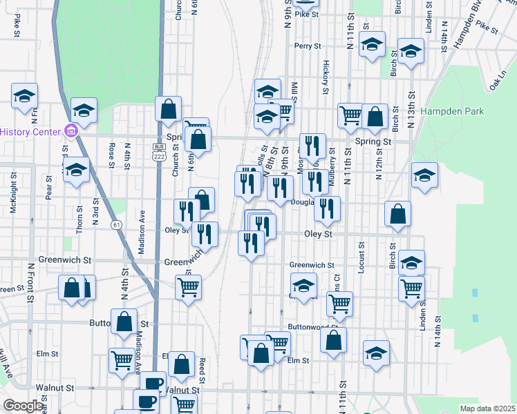 map of restaurants, bars, coffee shops, grocery stores, and more near 756 Lance Place in Reading