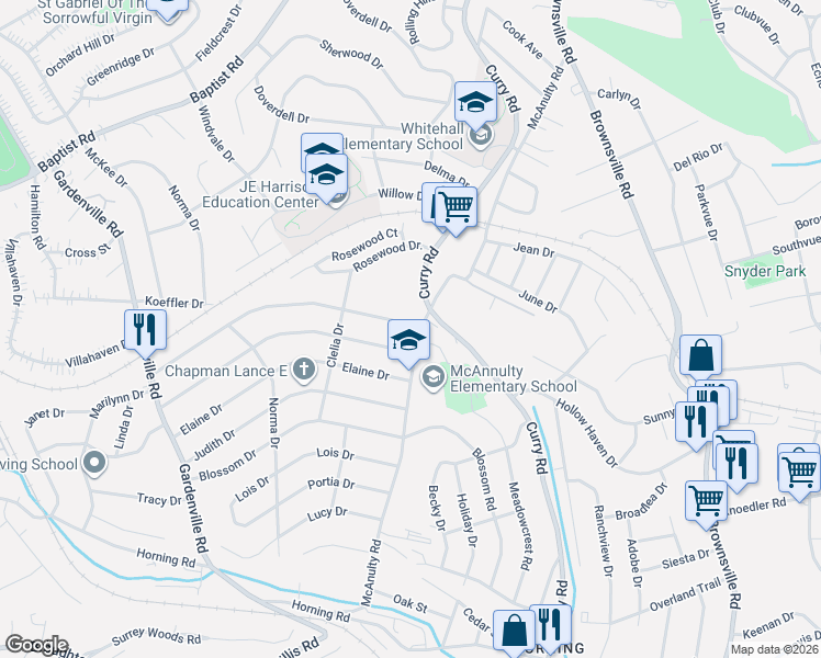 map of restaurants, bars, coffee shops, grocery stores, and more near 5111 McAnnulty Road in Pittsburgh