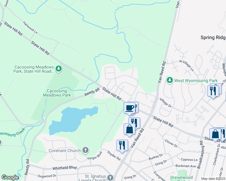map of restaurants, bars, coffee shops, grocery stores, and more near 311 Emerald Lane in Wyomissing