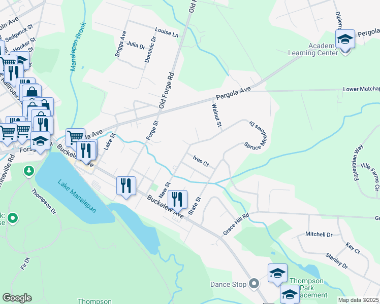 map of restaurants, bars, coffee shops, grocery stores, and more near 1 Ives Court in Monroe Township