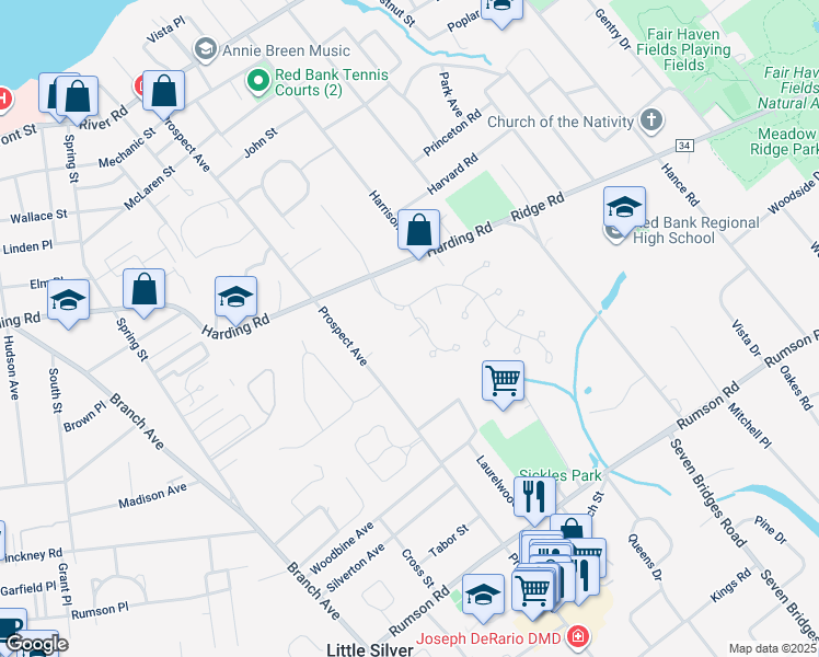 map of restaurants, bars, coffee shops, grocery stores, and more near 5 Country Lane in Little Silver