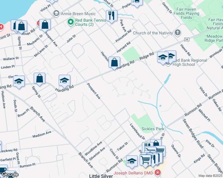 map of restaurants, bars, coffee shops, grocery stores, and more near 5 Country Lane in Little Silver