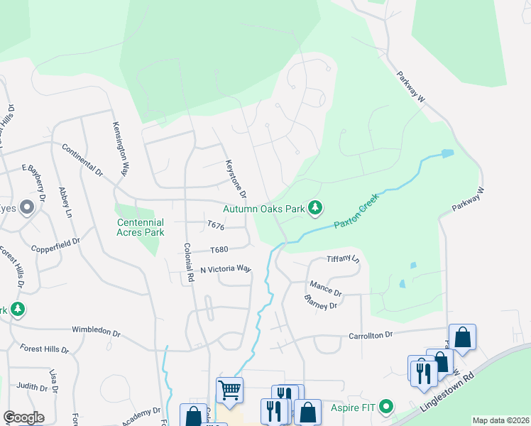 map of restaurants, bars, coffee shops, grocery stores, and more near 4317 Continental Drive in Harrisburg