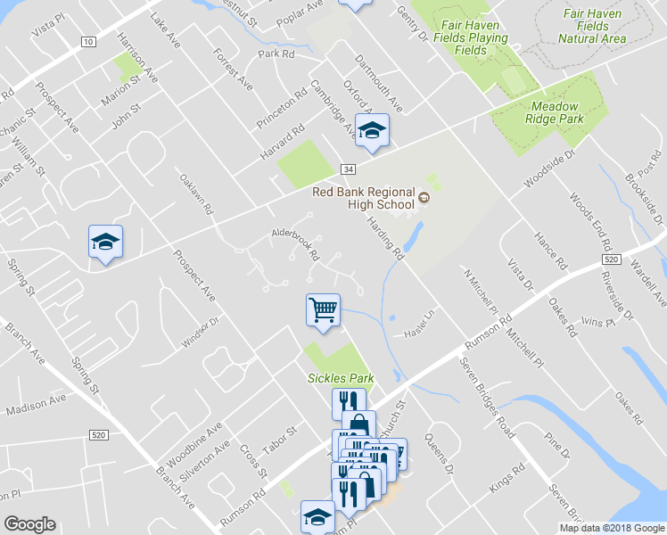 map of restaurants, bars, coffee shops, grocery stores, and more near 220 Heritage Court in Little Silver