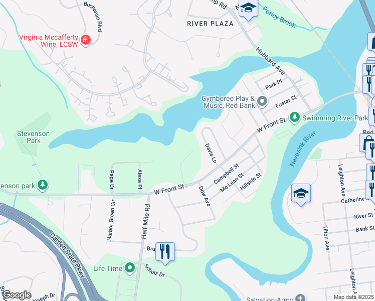 map of restaurants, bars, coffee shops, grocery stores, and more near 11 Buchhop Lane in Red Bank