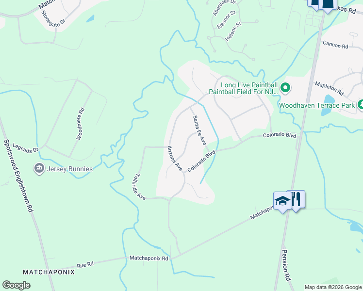 map of restaurants, bars, coffee shops, grocery stores, and more near 11 Yellowstone Drive in Old Bridge