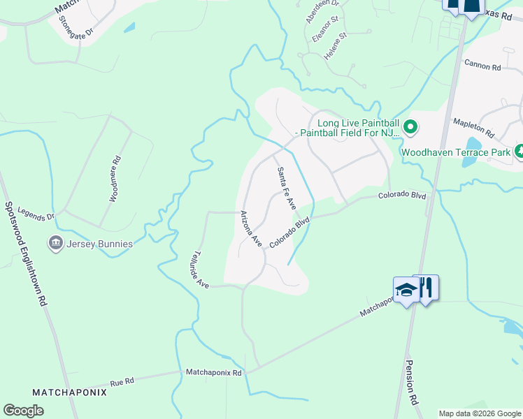 map of restaurants, bars, coffee shops, grocery stores, and more near 11 Yellowstone Drive in Old Bridge