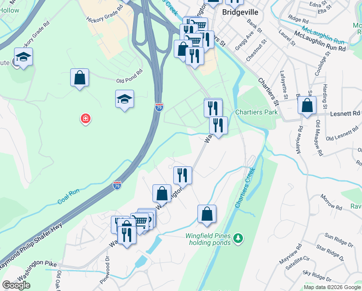 map of restaurants, bars, coffee shops, grocery stores, and more near in Bridgeville