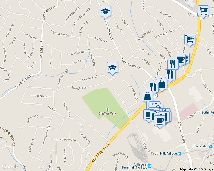 map of restaurants, bars, coffee shops, grocery stores, and more near 129 Warwick Dr in Pittsburgh
