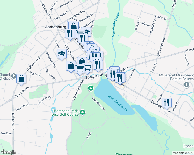 map of restaurants, bars, coffee shops, grocery stores, and more near in Jamesburg